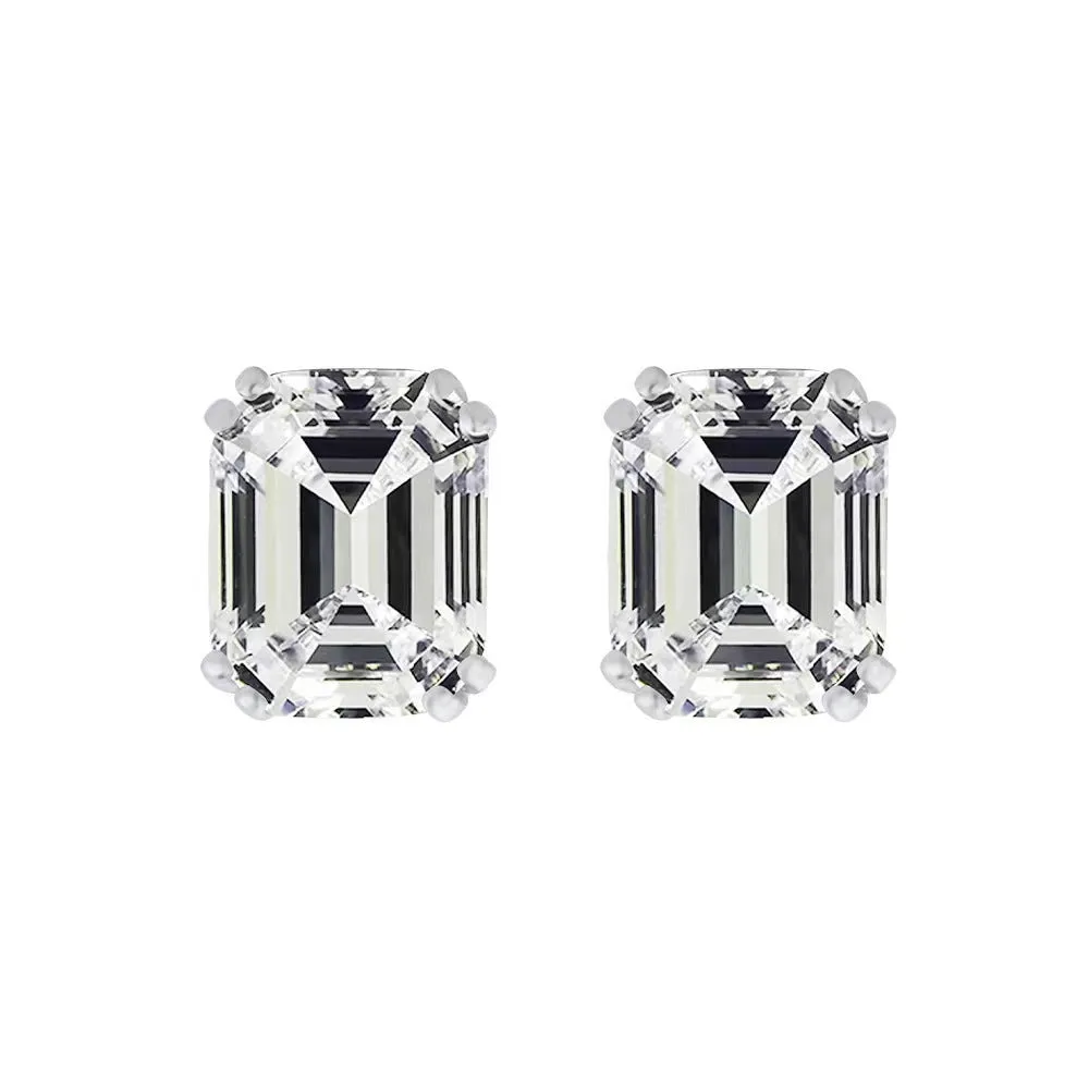 925 silver plated geometric quadrilateral earrings for women with 8x10mm main stone in white G colour