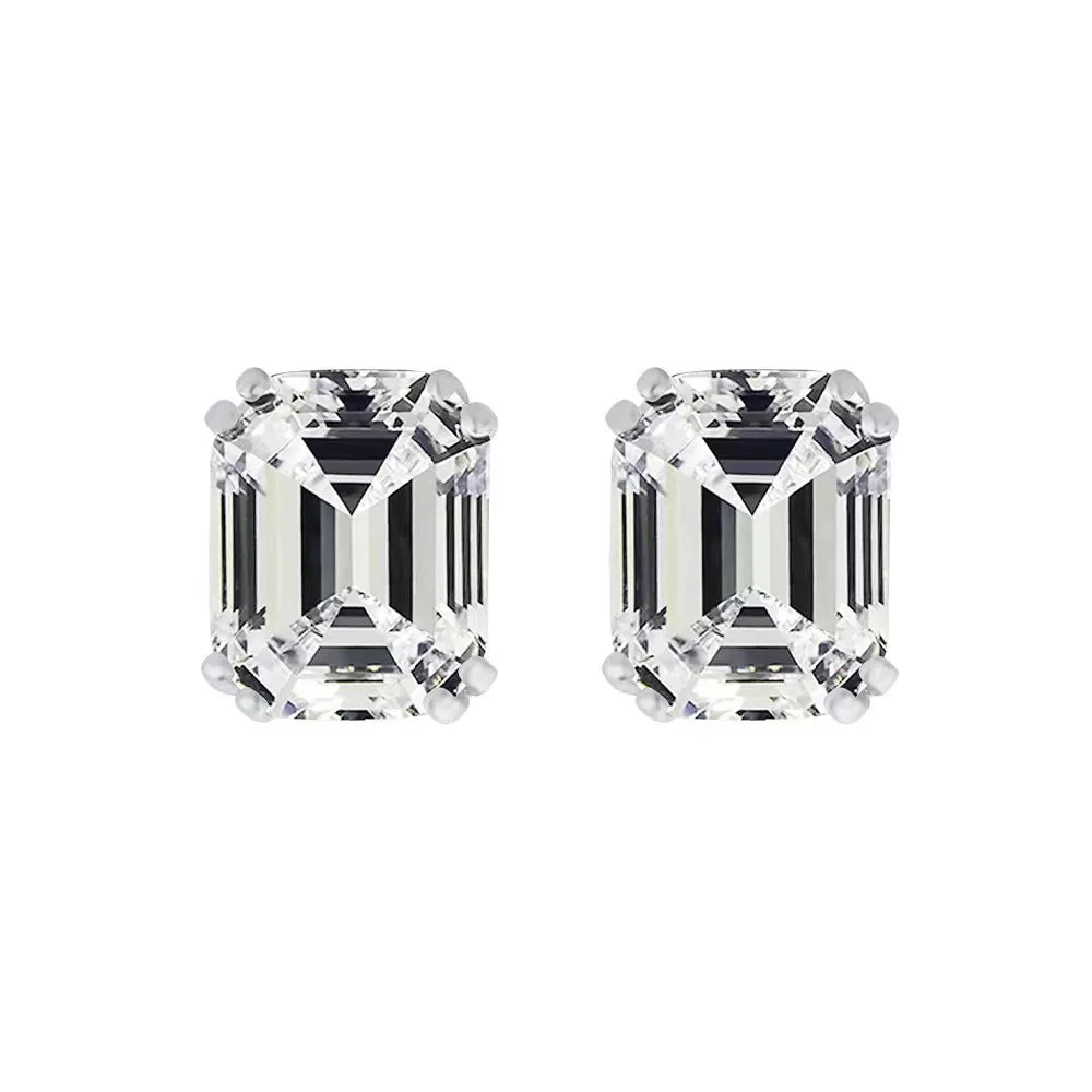 925 silver plated geometric quadrilateral earrings for women with 8x10mm main stone in white G colour