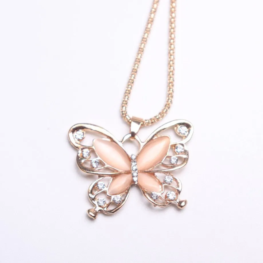 Butterfly Spirit Necklace women alloy snake bone chain pendant gold colour with fall protection