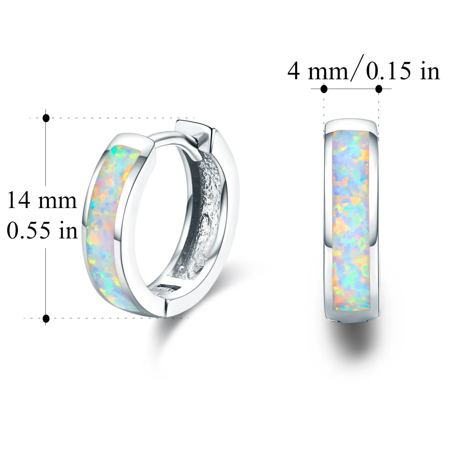 Hinged hug opal earrings in 925 sterling silver hoops for women white gold plated finish