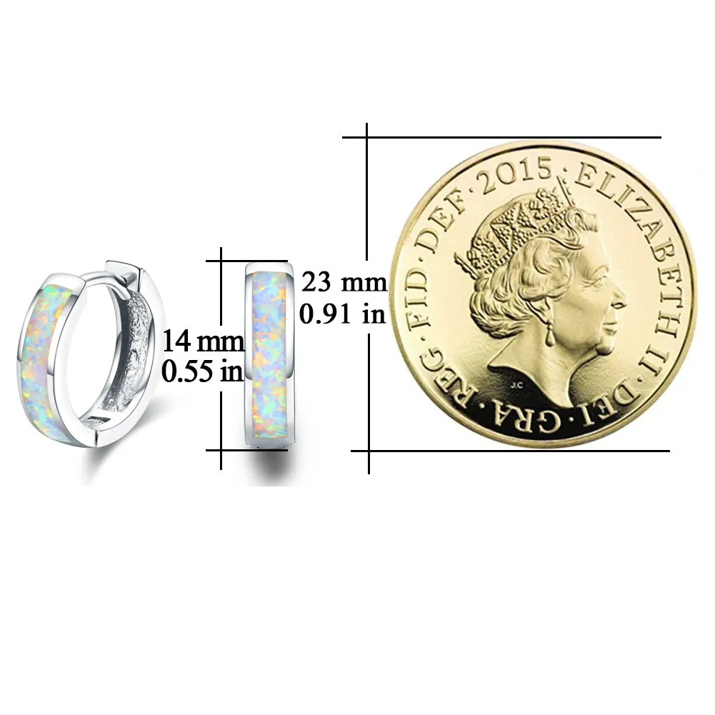Hinged hug opal earrings in 925 sterling silver hoops for women white gold plated finish