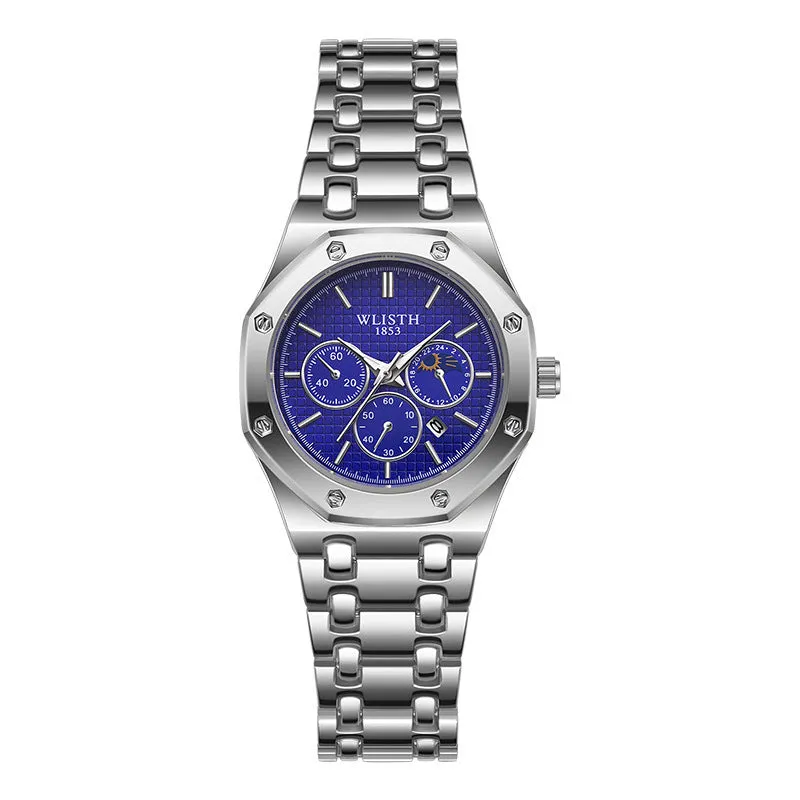 Women's watch with luminous steel strap calendar 29mm dial black face