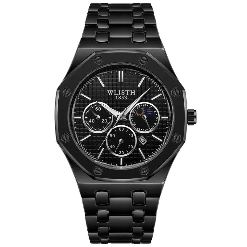 Women's watch with luminous steel strap calendar 29mm dial black face