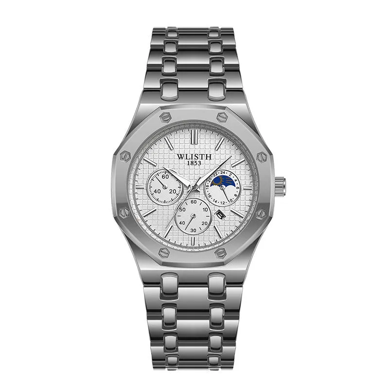 Women's watch with luminous steel strap calendar 29mm dial black face