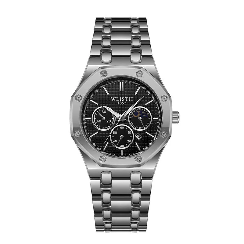 Women's watch with luminous steel strap calendar 29mm dial black face
