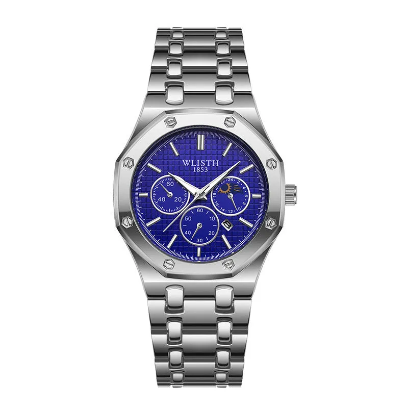 Women's watch with luminous steel strap calendar 29mm dial black face