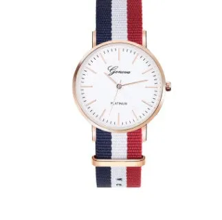 Couples quartz watch set with 40mm and 36mm dials, nylon canvas band in gold finish