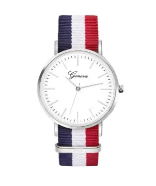 Couples quartz watch set with 40mm and 36mm dials, nylon canvas band in gold finish
