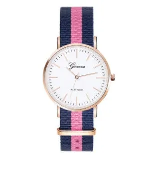 Couples quartz watch set with 40mm and 36mm dials, nylon canvas band in gold finish