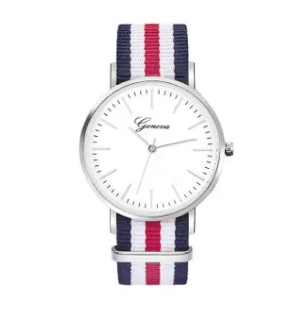 Couples quartz watch set with 40mm and 36mm dials, nylon canvas band in gold finish