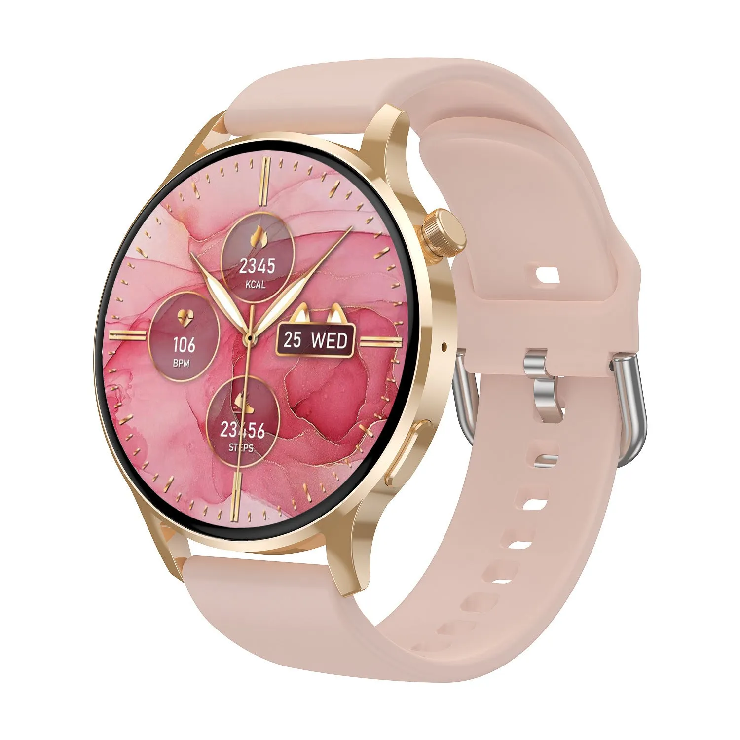 Women's smart sports watch with heart rate monitoring and NFC, silver finish, 1.30 inch screen on wrist