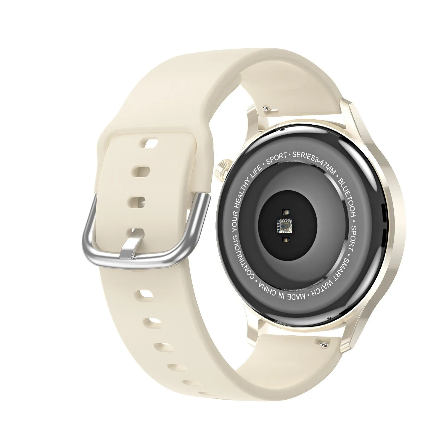 Women's smart sports watch with heart rate monitoring and NFC, silver finish, 1.30 inch screen on wrist
