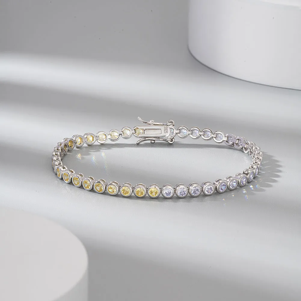S925 sterling silver two-tone zircon bracelet with round geometric links and electroplated finish