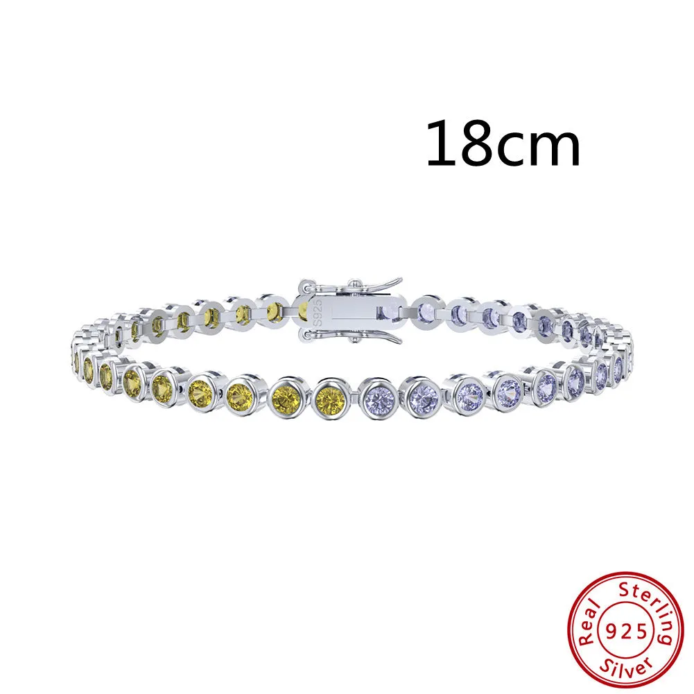 S925 sterling silver two-tone zircon bracelet with round geometric links and electroplated finish