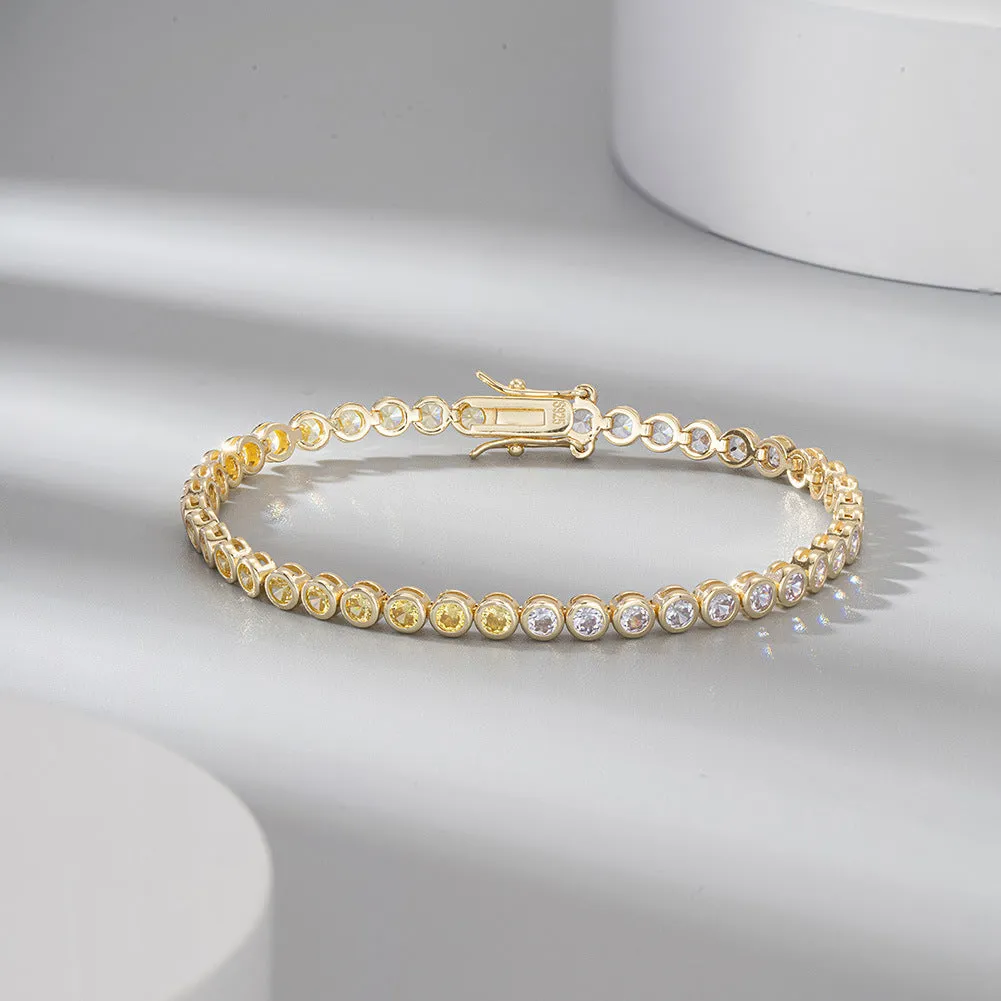 S925 sterling silver two-tone zircon bracelet with round geometric links and electroplated finish