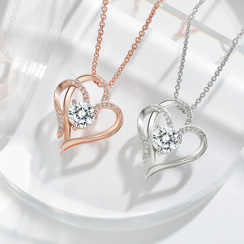 Women's 925 silver heart necklace in rose, white, or yellow gold plating