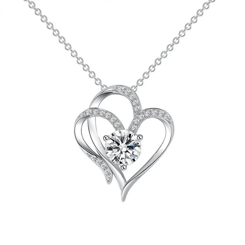 Women's 925 silver heart necklace in rose, white, or yellow gold plating