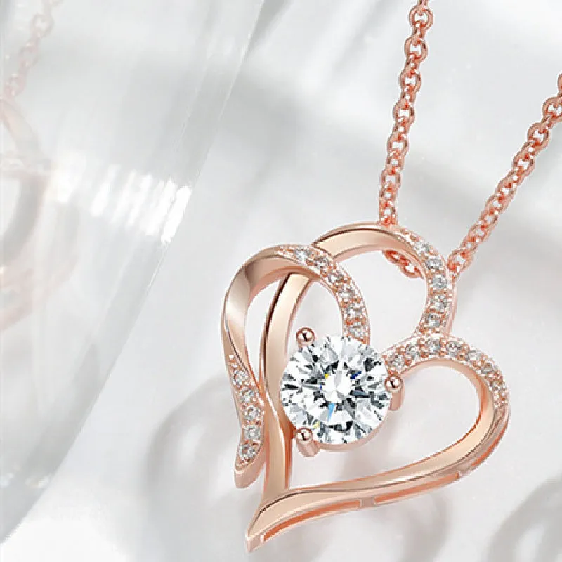 Women's 925 silver heart necklace in rose, white, or yellow gold plating