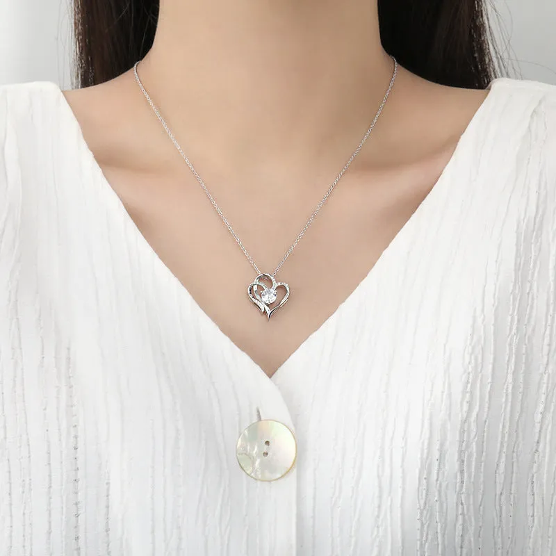Women's 925 silver heart necklace in rose, white, or yellow gold plating