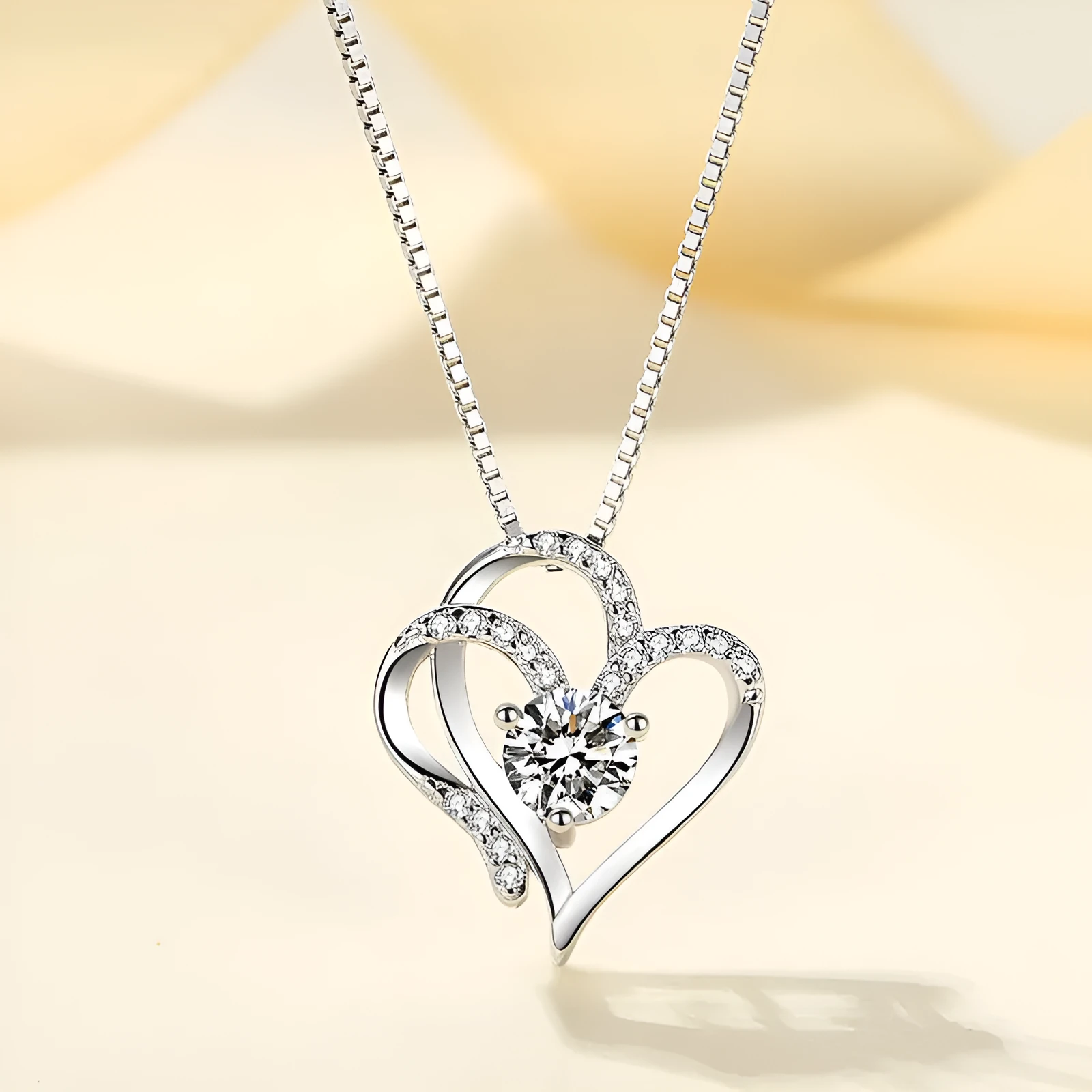 Women's 925 silver heart necklace in rose, white, or yellow gold plating
