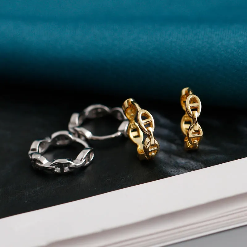 Light luxury S925 sterling silver circle shape chain earrings in gold and white gold