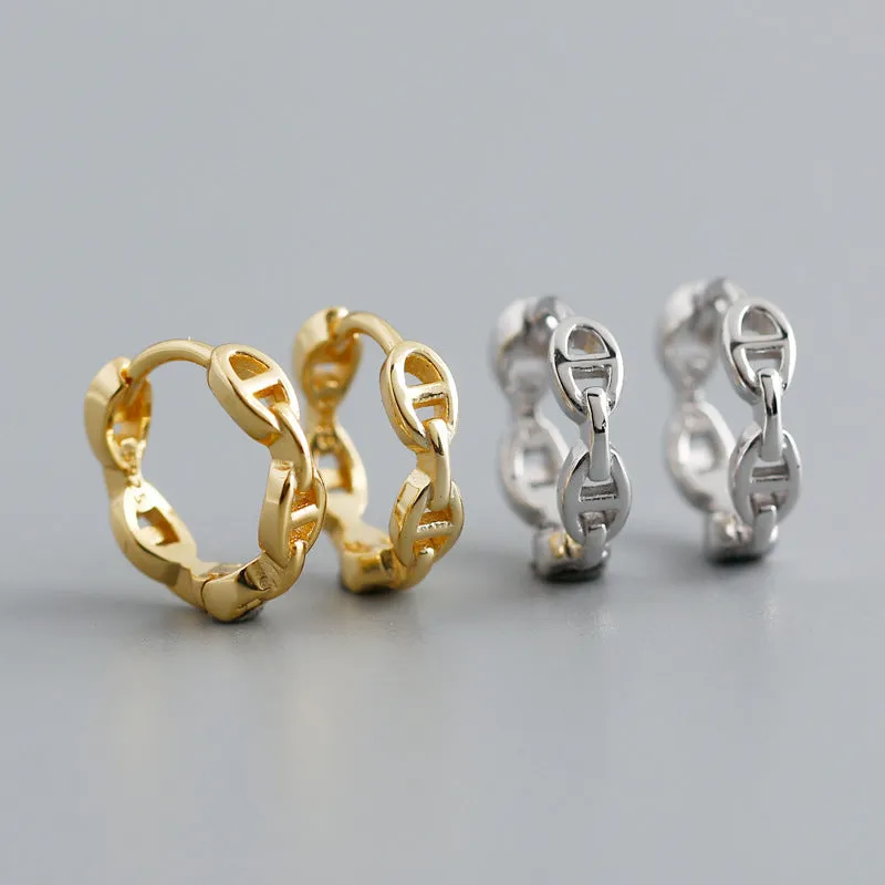 Light luxury S925 sterling silver circle shape chain earrings in gold and white gold