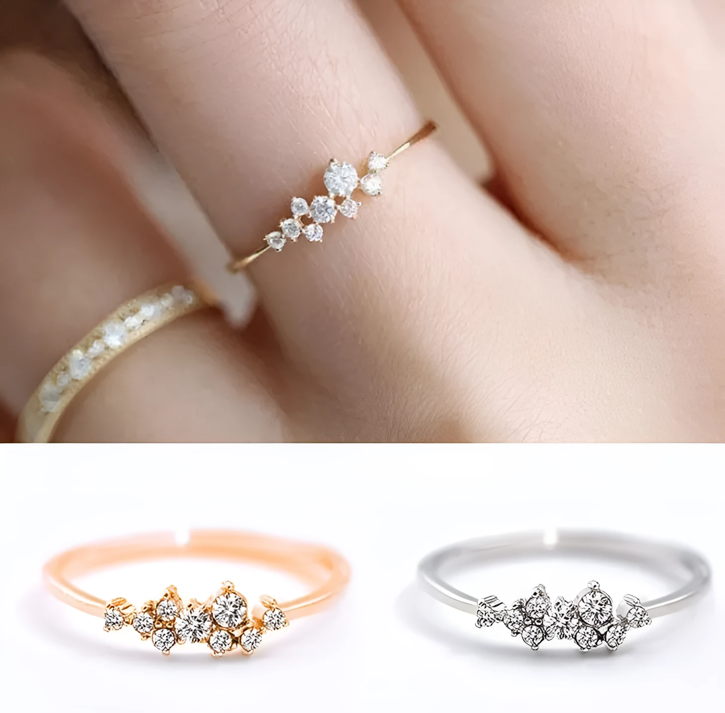 Gold Radiance Abundance Ring on finger showing copper band
