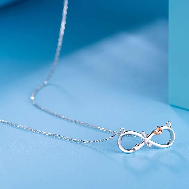 Double Fair infinity rose necklace in 925 silver with adjustable chain, two colour options
