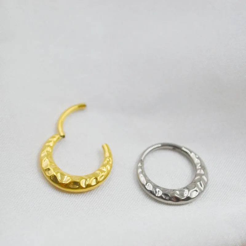 Titanium alloy concave-convex nose ring with carved surface in gold or silver finish options