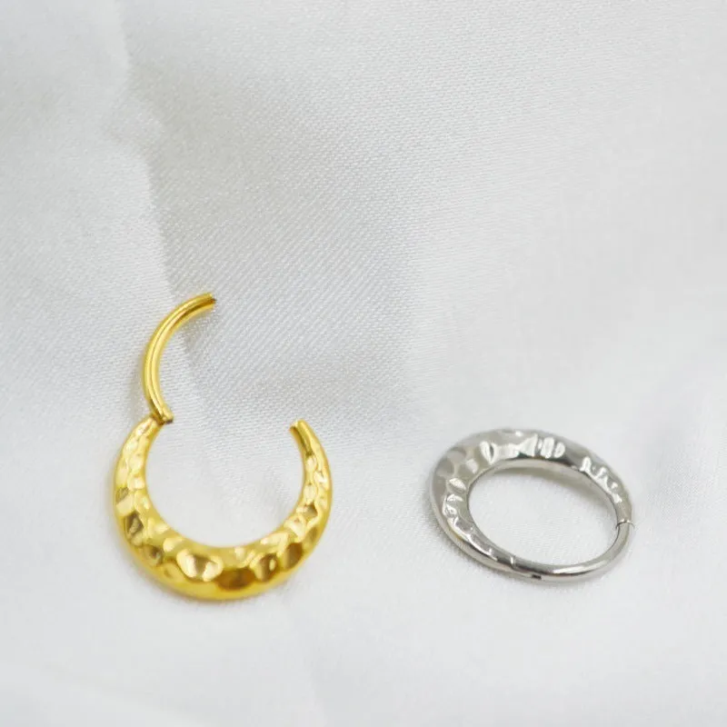 Titanium alloy concave-convex nose ring with carved surface in gold or silver finish options