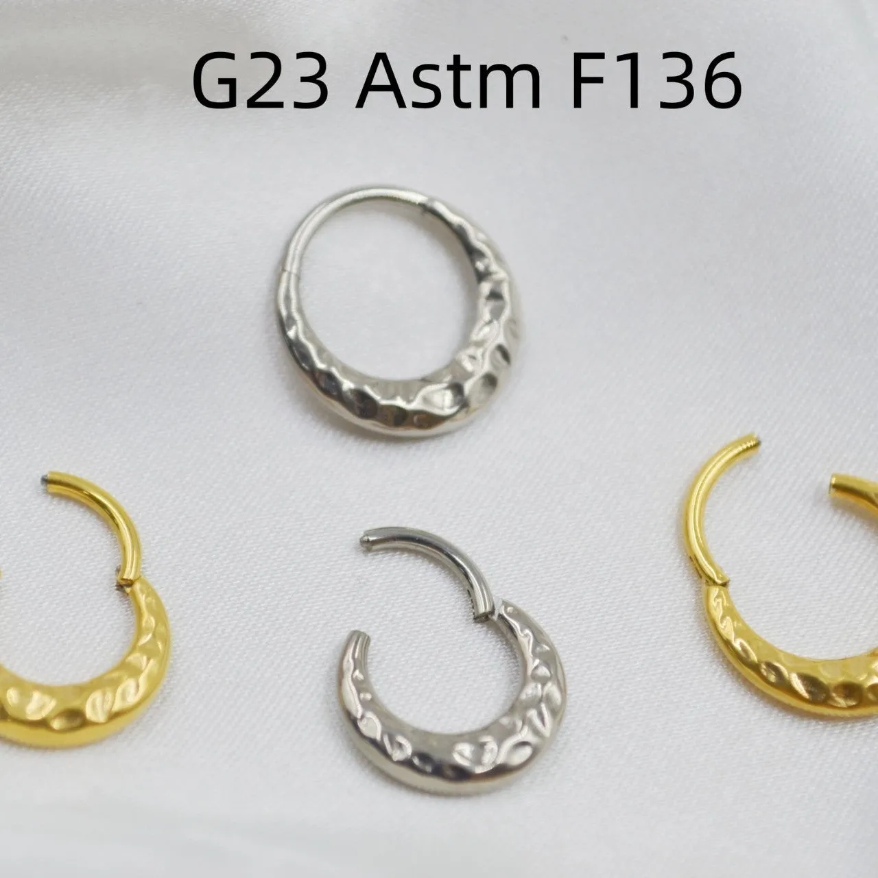 Titanium alloy concave-convex nose ring with carved surface in gold or silver finish options