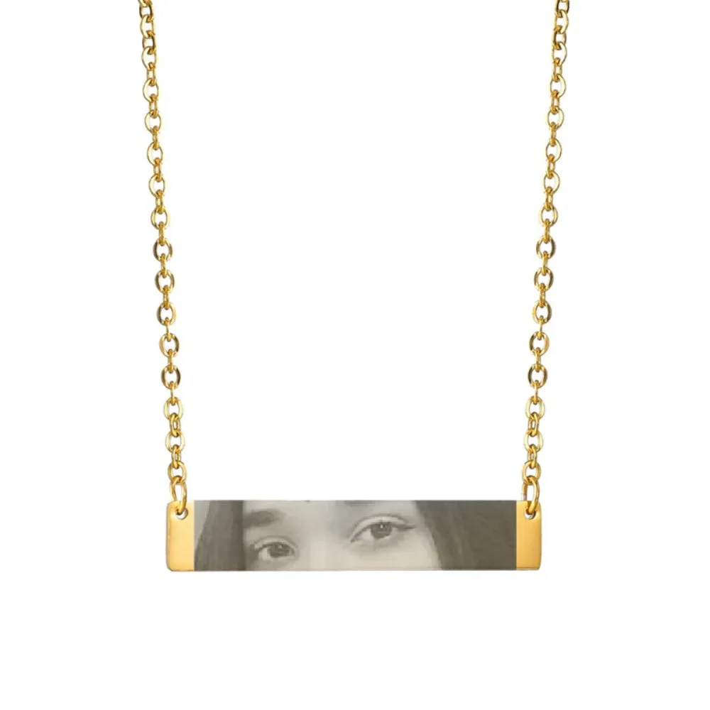 Custom stainless steel necklace with engraved eye photo on titanium steel geometric pendant, colour HZ001
