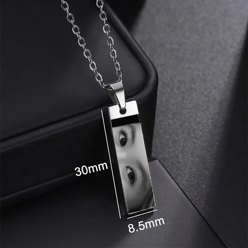 Custom stainless steel necklace with engraved eye photo on titanium steel geometric pendant, colour HZ001