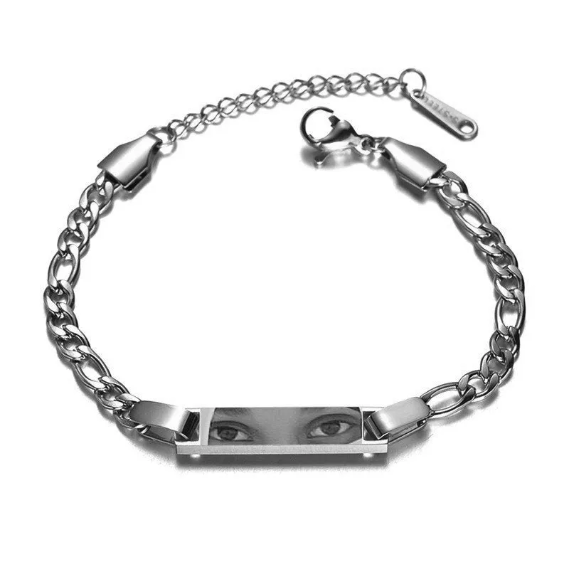 Custom stainless steel necklace with engraved eye photo on titanium steel geometric pendant, colour HZ001