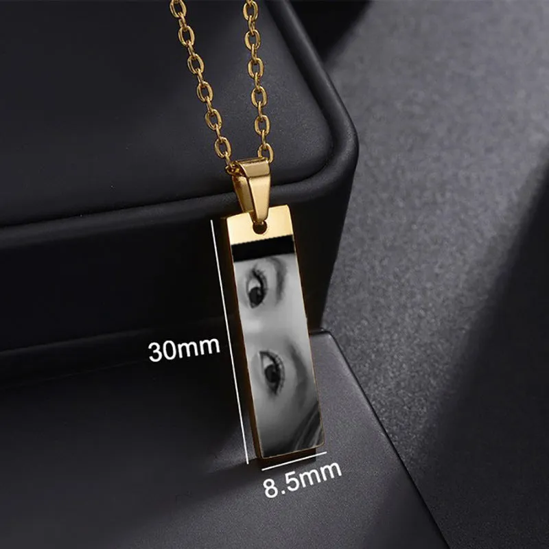 Custom stainless steel necklace with engraved eye photo on titanium steel geometric pendant, colour HZ001