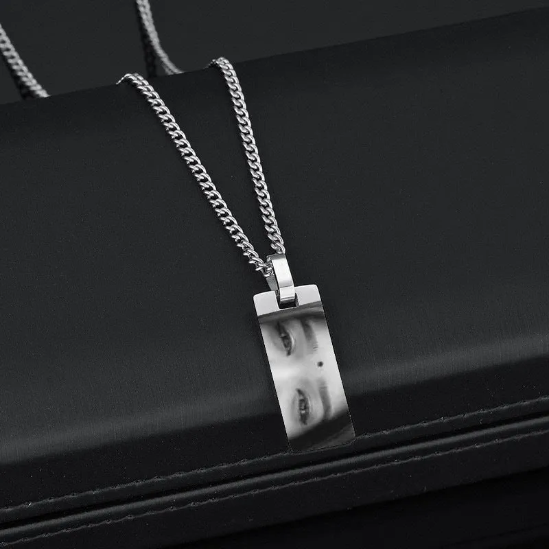 Custom stainless steel necklace with engraved eye photo on titanium steel geometric pendant, colour HZ001