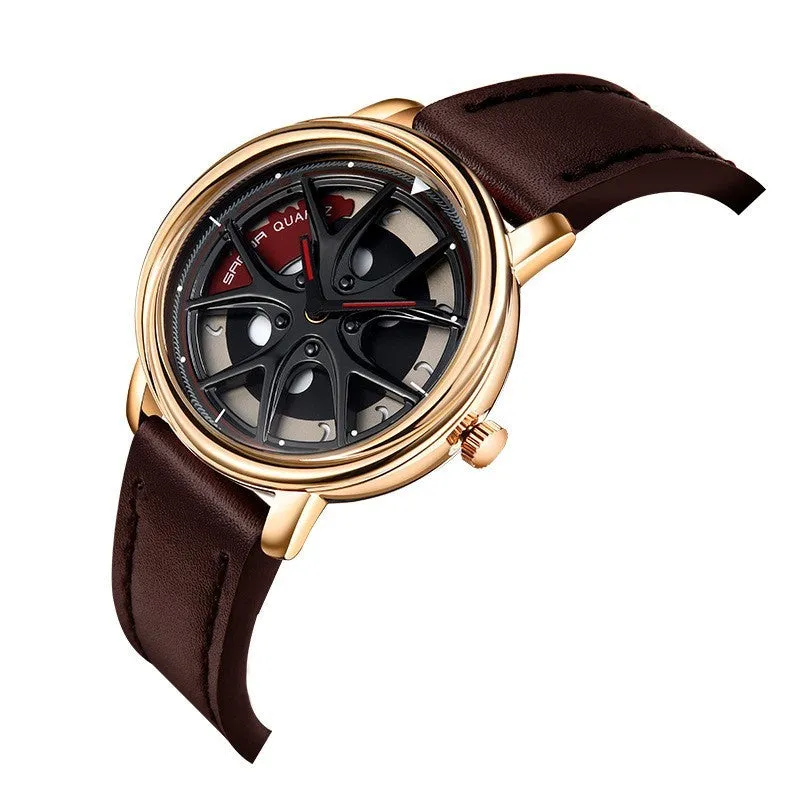 Men's creative sports belt quartz watch with alloy case and mineral glass mirror