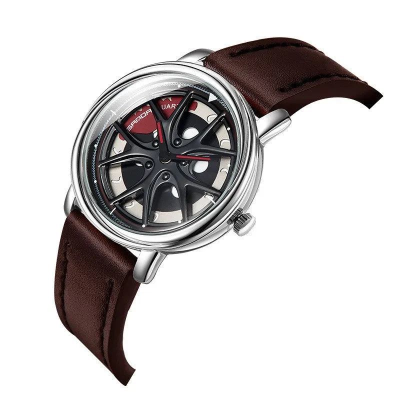 Men's creative sports belt quartz watch with alloy case and mineral glass mirror