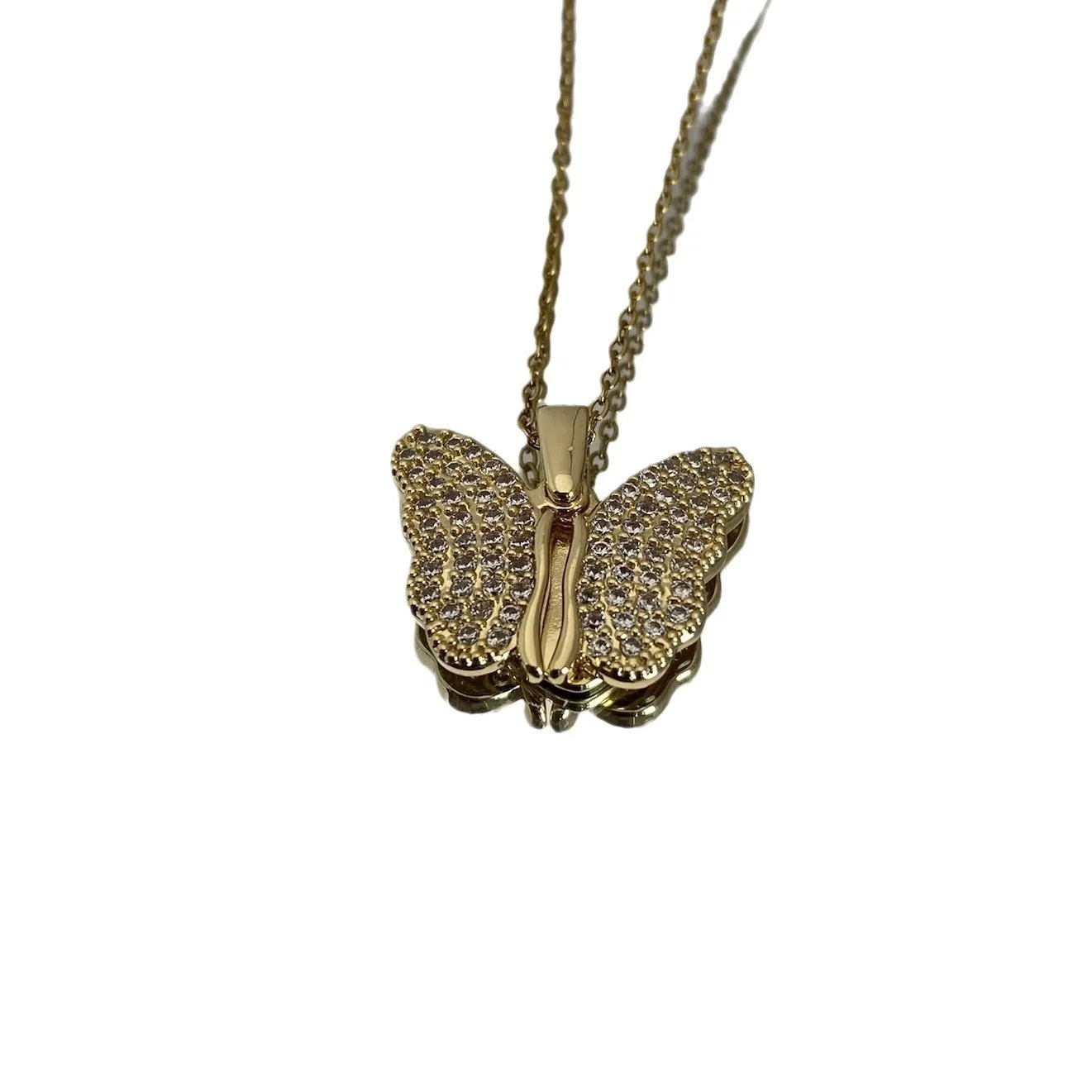 Silver electroplated titanium steel butterfly pendant necklace with openable design on clavicle-length chain
