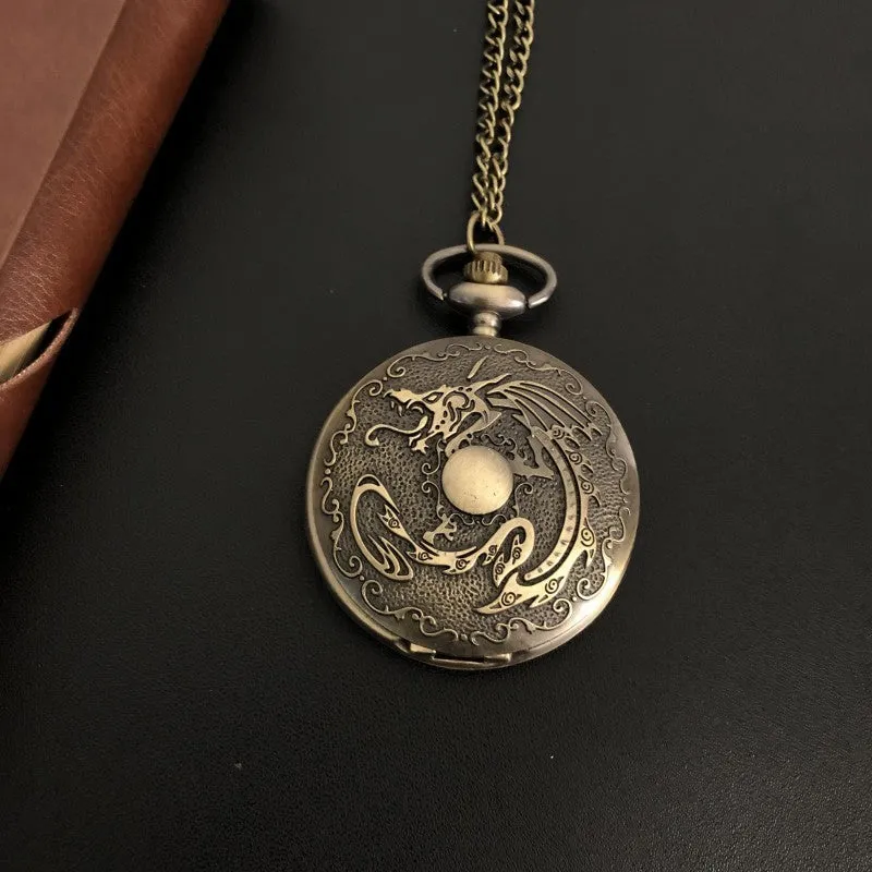 Dragon Bone Stone British pocket watch in bronze colour, 13mm thickness, casual clothing accessory