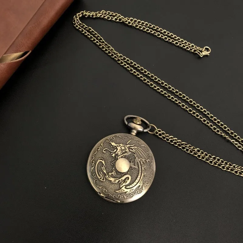Dragon Bone Stone British pocket watch in bronze colour, 13mm thickness, casual clothing accessory
