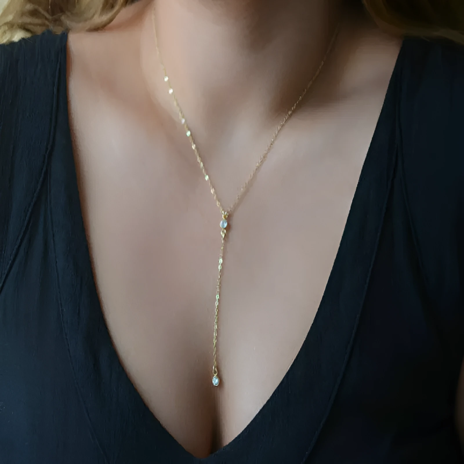 Gold geometric alloy pendant necklace on snake bone chain, adjustable 51-80cm