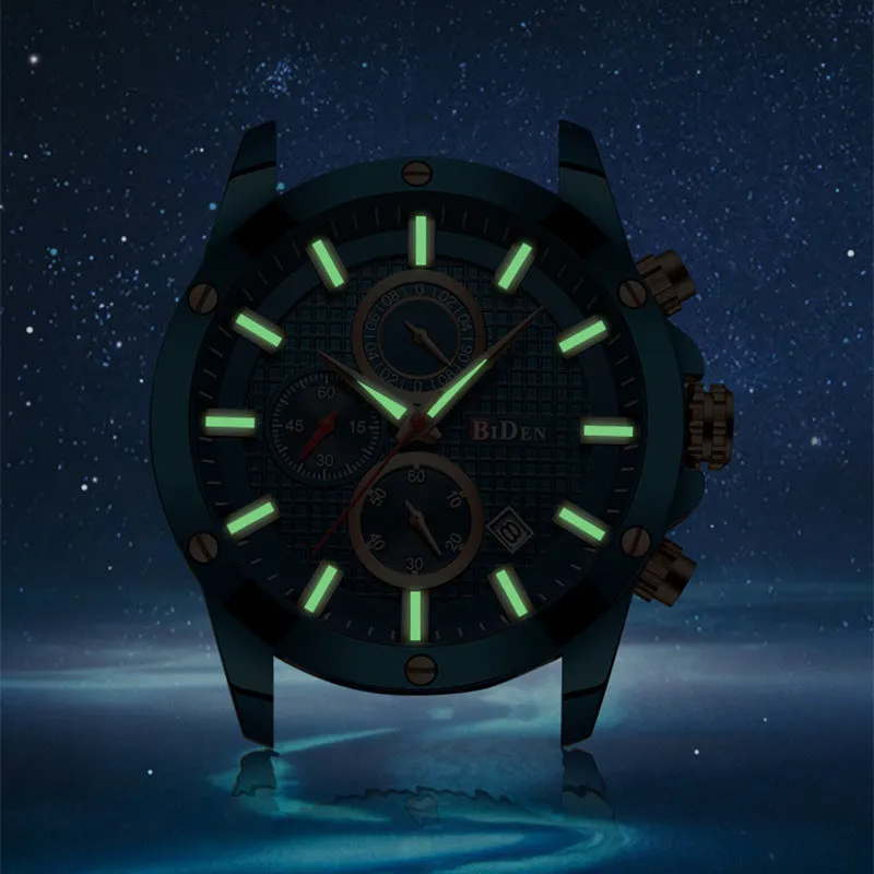 Men's quartz watch with blue dial, silicone band, 40mm alloy case and stainless steel pin buckle