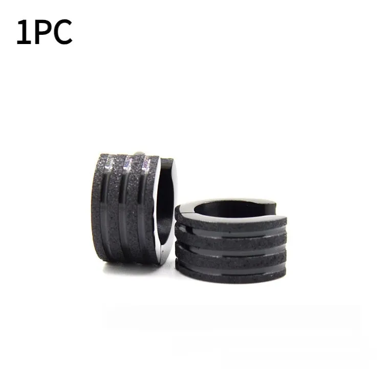 Korean style geometric titanium steel earrings with three-line frosted design in black, gold or steel colour options