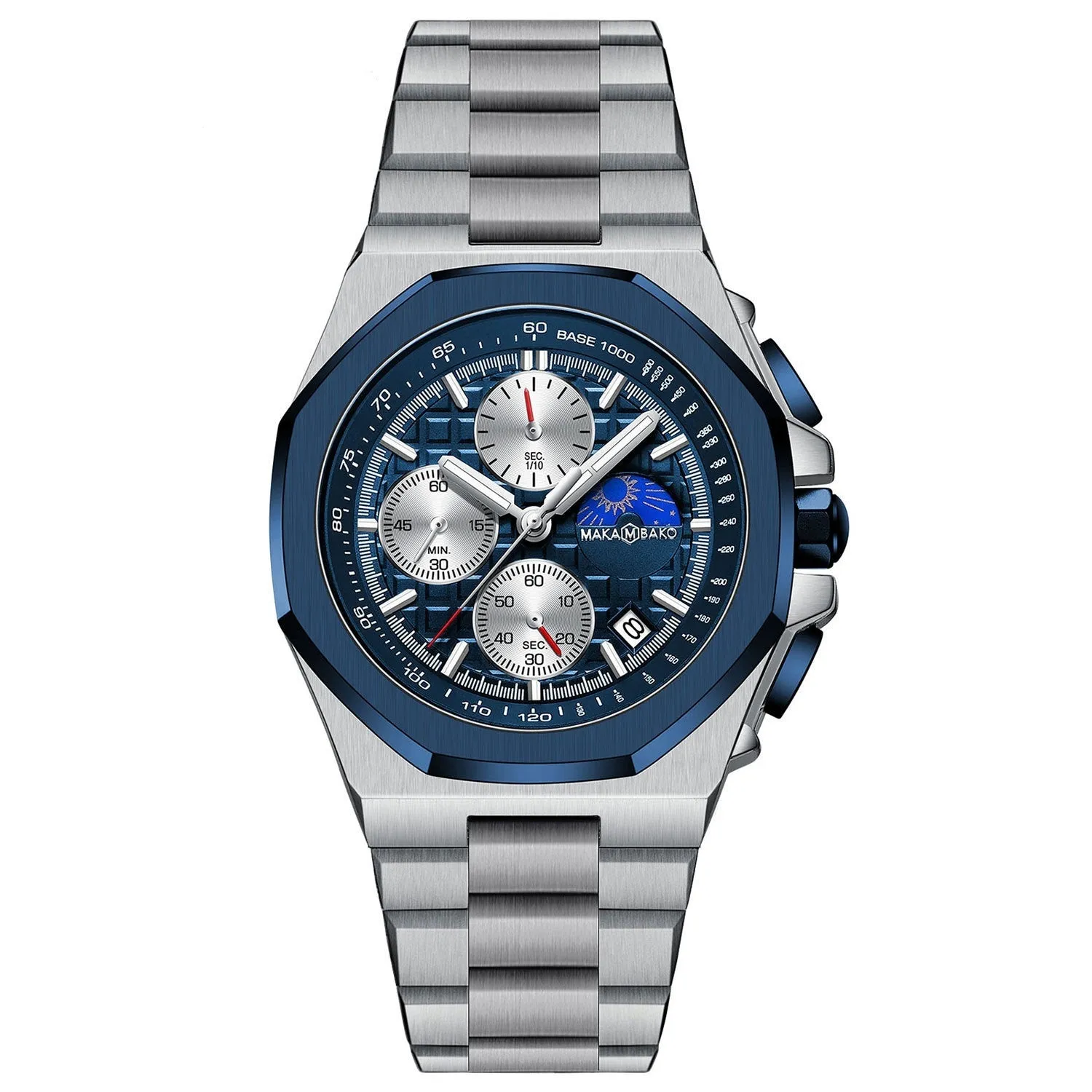 Men's quartz watch with mineral glass mirror, 12mm thickness, stainless steel buckle, and waterproof multi-function display