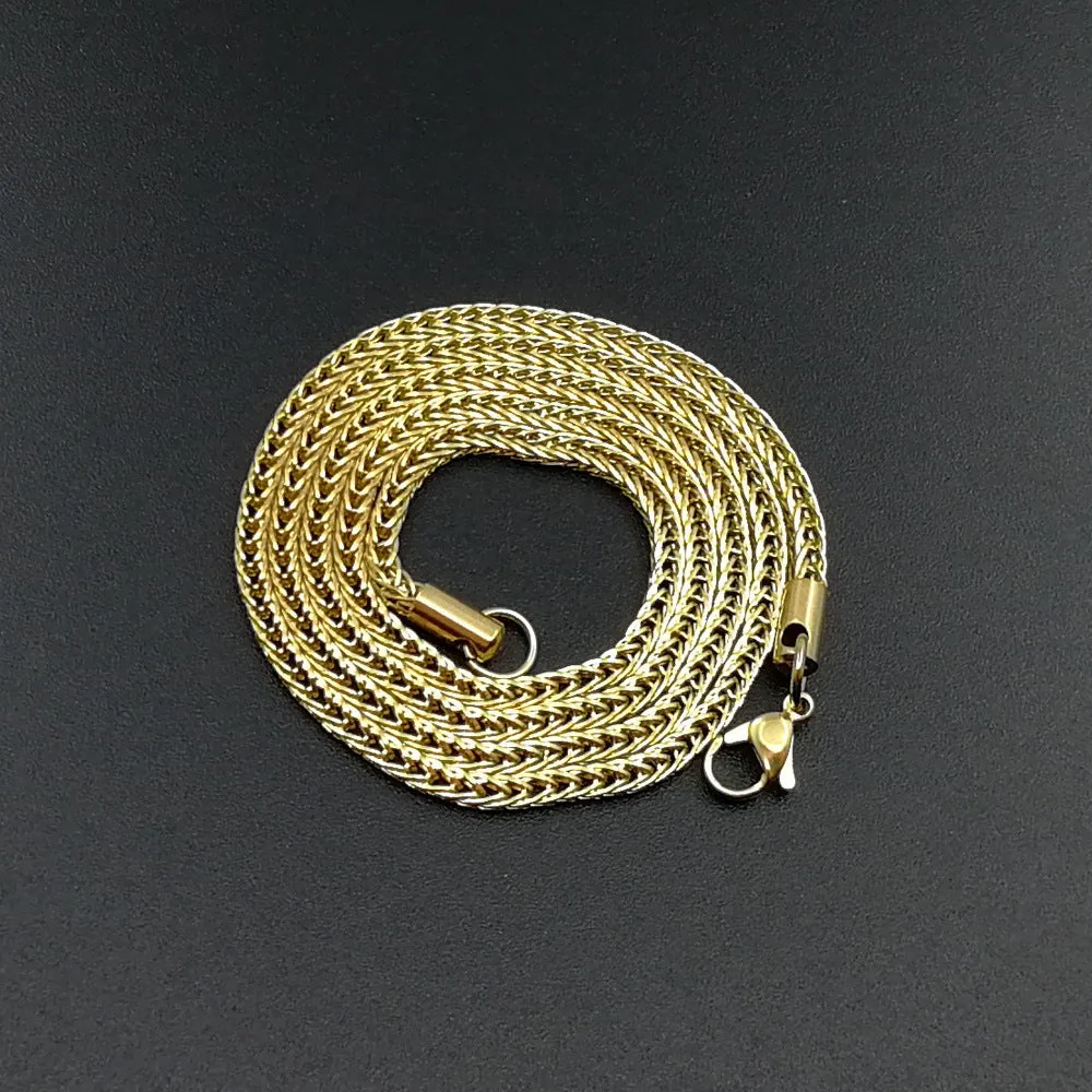 Stainless steel necklace chain 3mm 60cm vacuum electroplated StGolden colour on white background