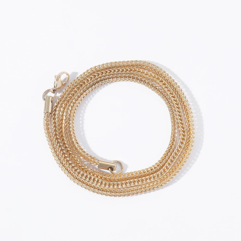 Stainless steel necklace chain 3mm 60cm vacuum electroplated StGolden colour on white background