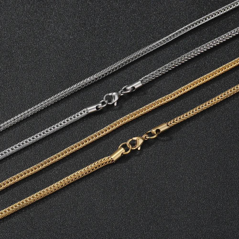 Stainless steel necklace chain 3mm 60cm vacuum electroplated StGolden colour on white background