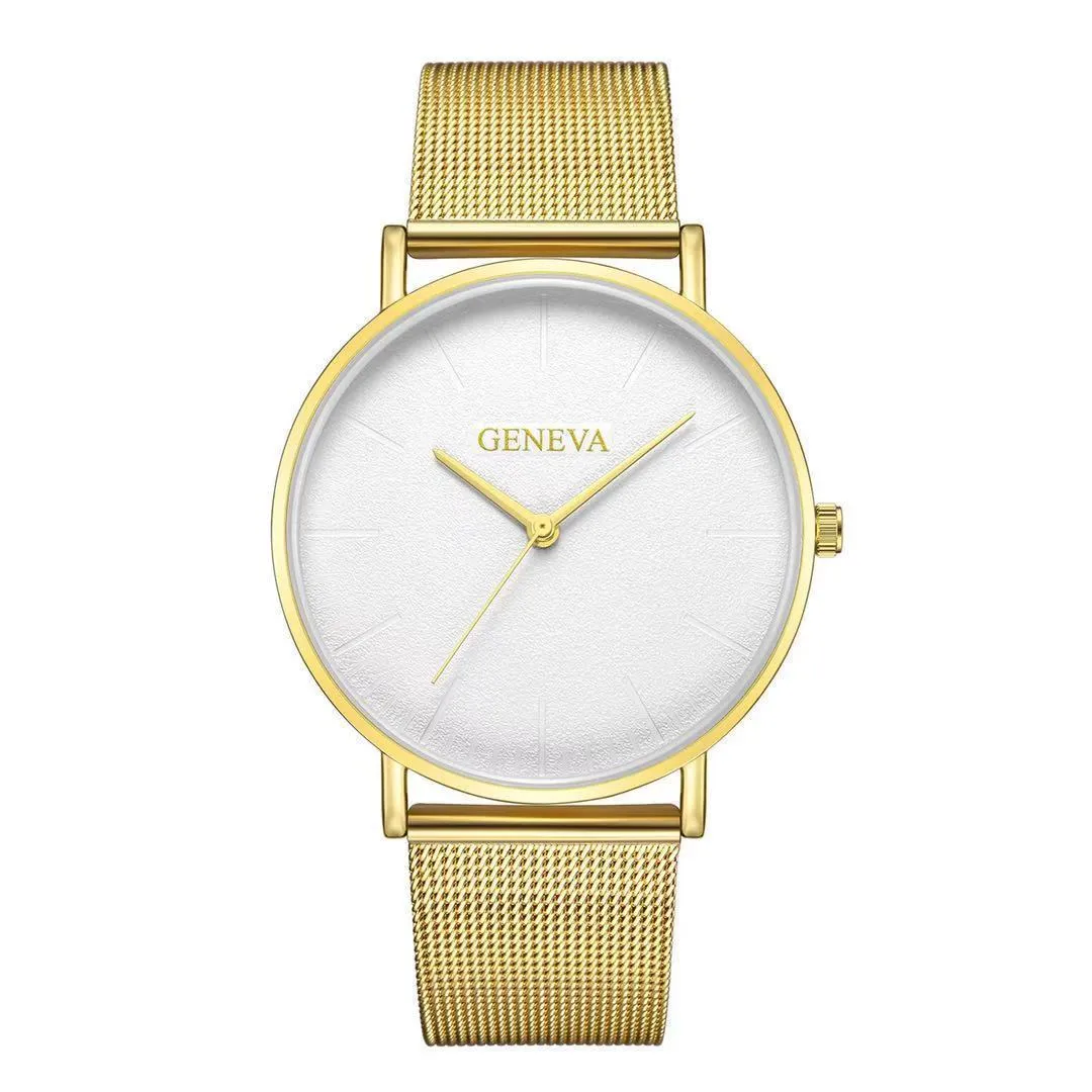 Men's quartz watch with round 40mm alloy case and pin buckle strap in a black and rose gold colour style