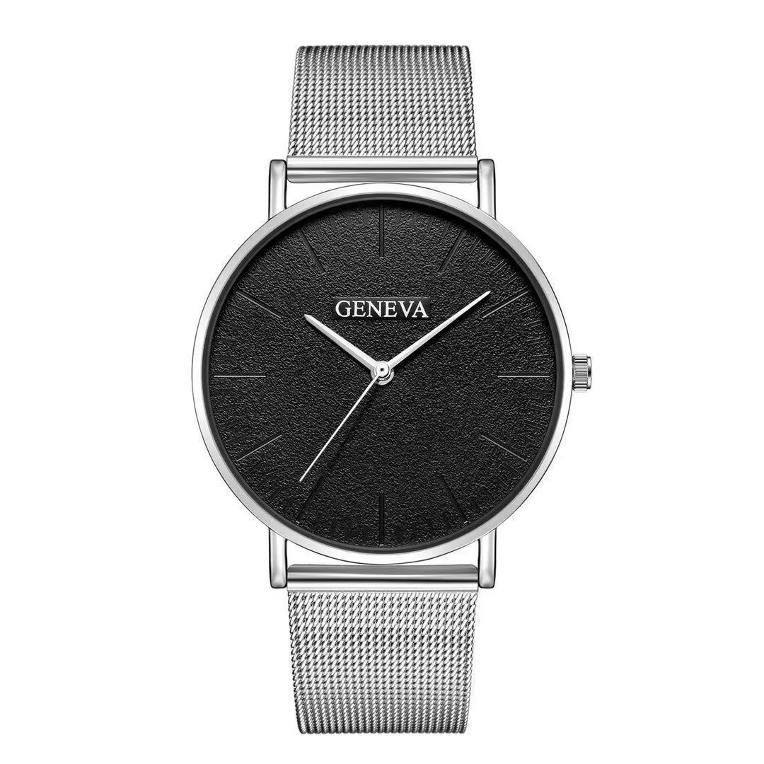Men's quartz watch with round 40mm alloy case and pin buckle strap in a black and rose gold colour style